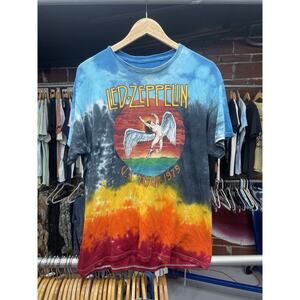 Led Zeppelin Tour 1975 Metal Rock Tie Dye T-Shirt Pullover Short-Sleeve Large